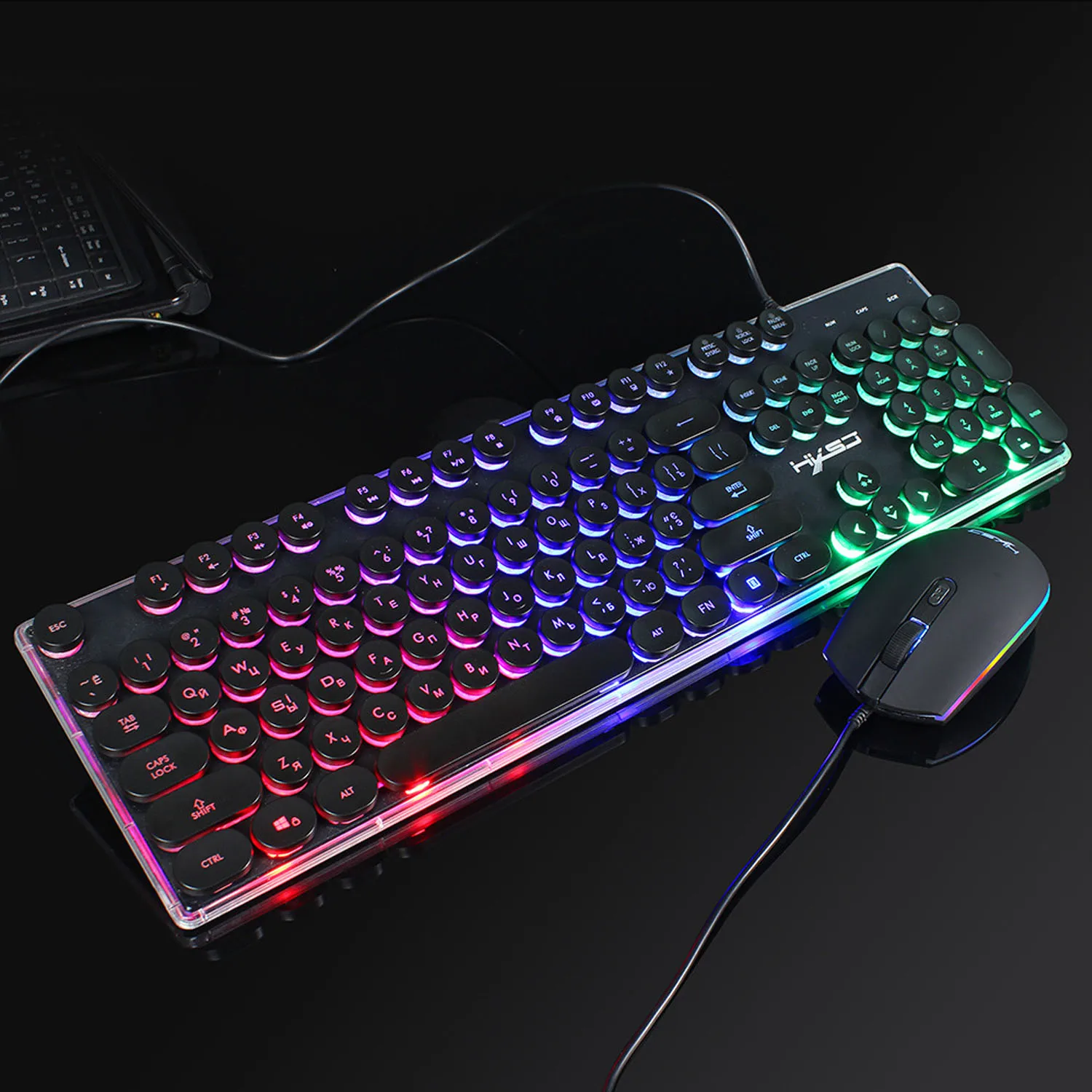 Vococal Fashion Wired Russian Mechanical Gaming Keyboard Mouse Set with LED Backlight for Home Office Study Room Computer Player |