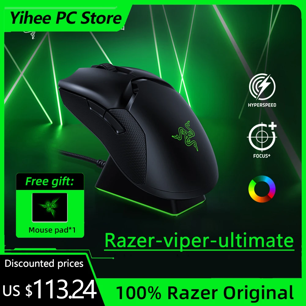 

Razer Viper Ultimate Gaming Mouse Hyperspeed RGB Lightest Optical Sensor 20000DPI 650IPS 8 Programmable Button Wireless Mouse