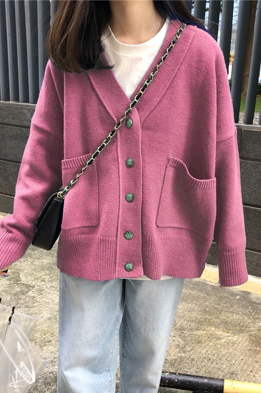 

Cardigan Clothes Women's Knitted Sweater Loose Wear Fashion Spring Autumn Lazy Style V Neck Female Chic Single Breasted Tops