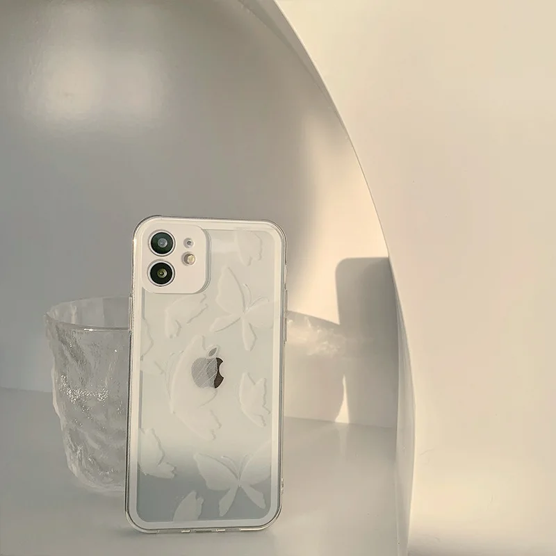 White butterfly cute cartoon soft silicone clear phone case for iphone x xr xsmax 11 12 mini 13 14 pro max 8 7 plus cover shell