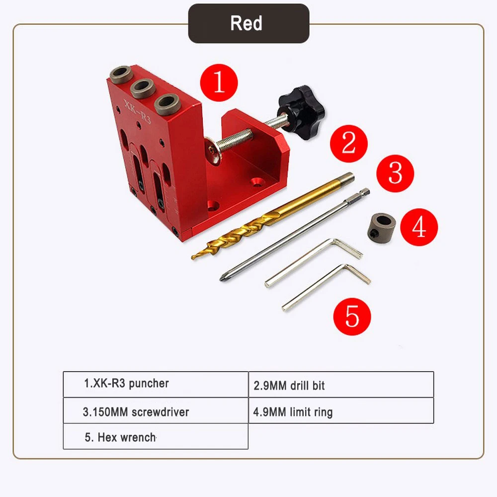 

Woodworking Inclined Hole Locator Die Steel Drill Sleeve Heat Treatment HRC45Artifact XK-R3 Puncher Anodizing Adjustable Handl