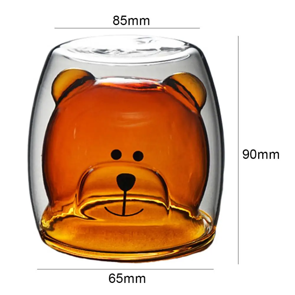 

Hot Sales!! 250ml Transparent Bear Glass Coffee Cup Whiskey Beer Double Layer Mug Drinkware