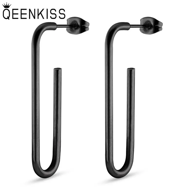 

QEENKISS EG8160 Fine Jewelry Wholesale Fashion Woman Man Wedding Birthday Gift Clip U Titanium Stainles Steel Stud Earrings 1PC