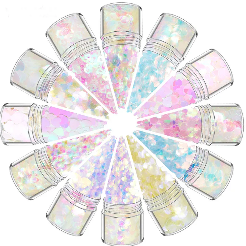 

1Jar Fine Arcylic Flake Holographic Nail Sequins 3/4/6MM Mix Size Star/Heart/Butterfly Nail Glitter Paillete DIY Manicure Decor