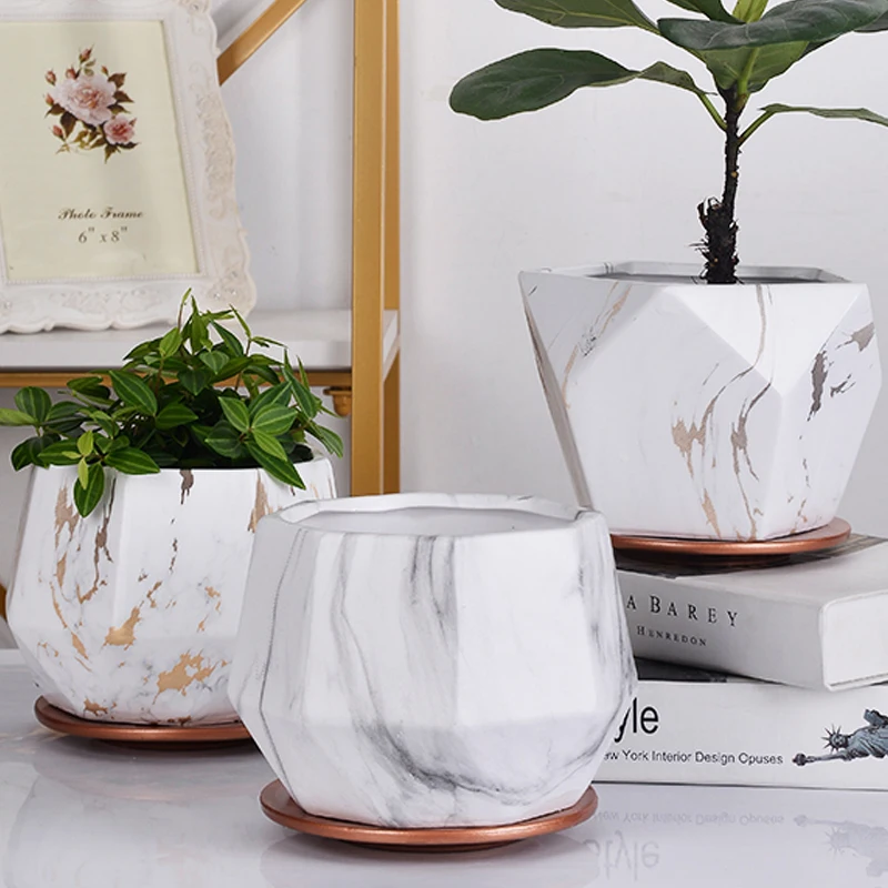 

Novelty Marble Plant Pot Garden Drainage Big Size Nordic Square Flower Pot Ceramic White Balcony Fioriera Garden Pots BH50HP