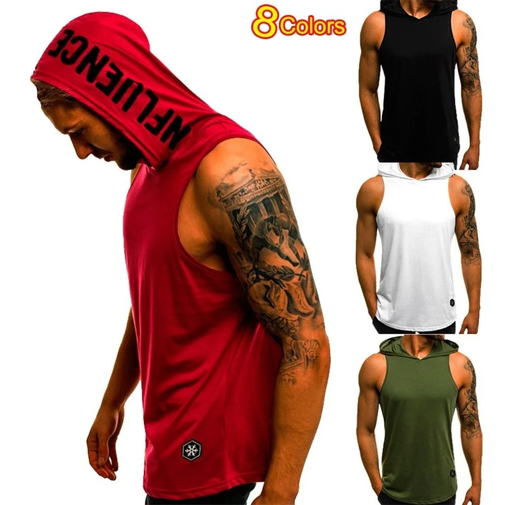 

Men Sleeveless Tank Tops Bodybuilding Hoodie Tops Vest Summer Casual Hoody Men Vests Mens Bodybuilding Tank Tops