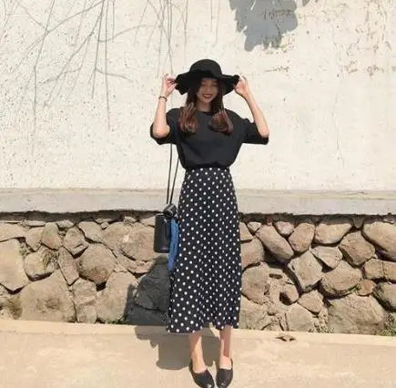 2019 летняя длинная юбка женская в Корейском стиле винтажная горошек тонкая