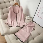 Пижама женская атласная, на пуговицах, с длинным рукавом, пижама с лацканами, сексуальная одежда для сна нижнее белье