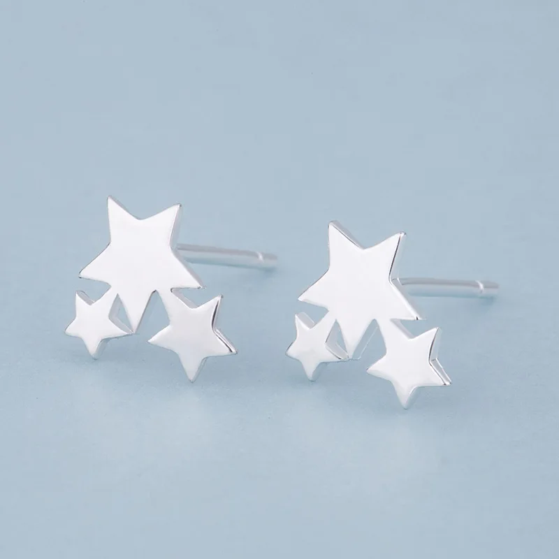 

MEYRROYU Silver Color Prevent Allergy Three Stars Stitching Stud Earrings Female Sweet Romantic Jewelry Pulseras Mujer