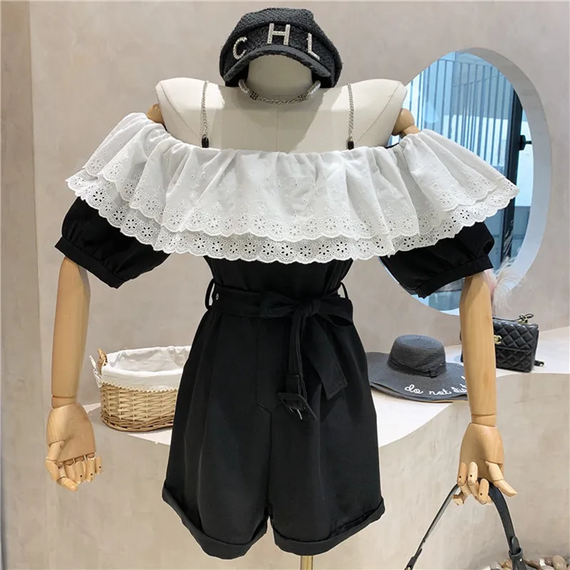 

Niche Design New Women's Clothing Summer 2021 Fashion Temperament Casual Slim Design Off Shoulder Strap Sling Shorts Jumpsuit