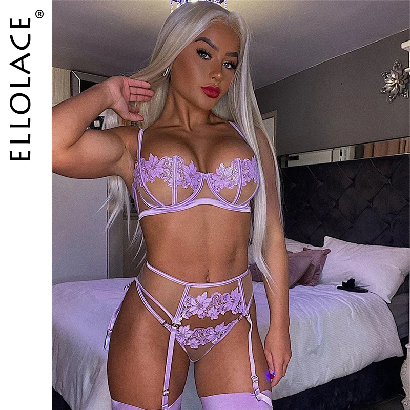 

Ellolace Sexy Lingerie Underwear Set Hollow Out Women Sets Sexy Sensual Lingerie Woman Push up Half Cup Bra Set Lace Underwear