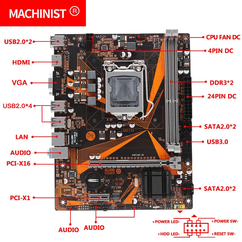 Комплект материнской платы H61 LGA 1155 для настольных ПК комплект H61M-H с процессором