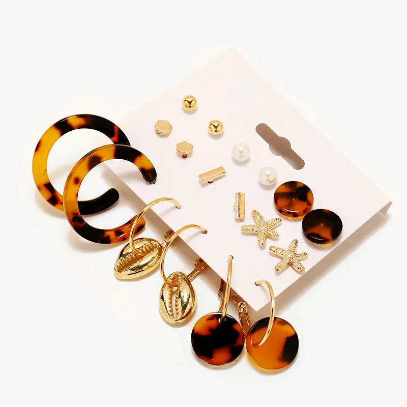 Women Tassel Acrylic Bohemian Big Geometric Drop Earrings Set 2019 Fashion Leopard Pearl Statement Jewelry For | Украшения и