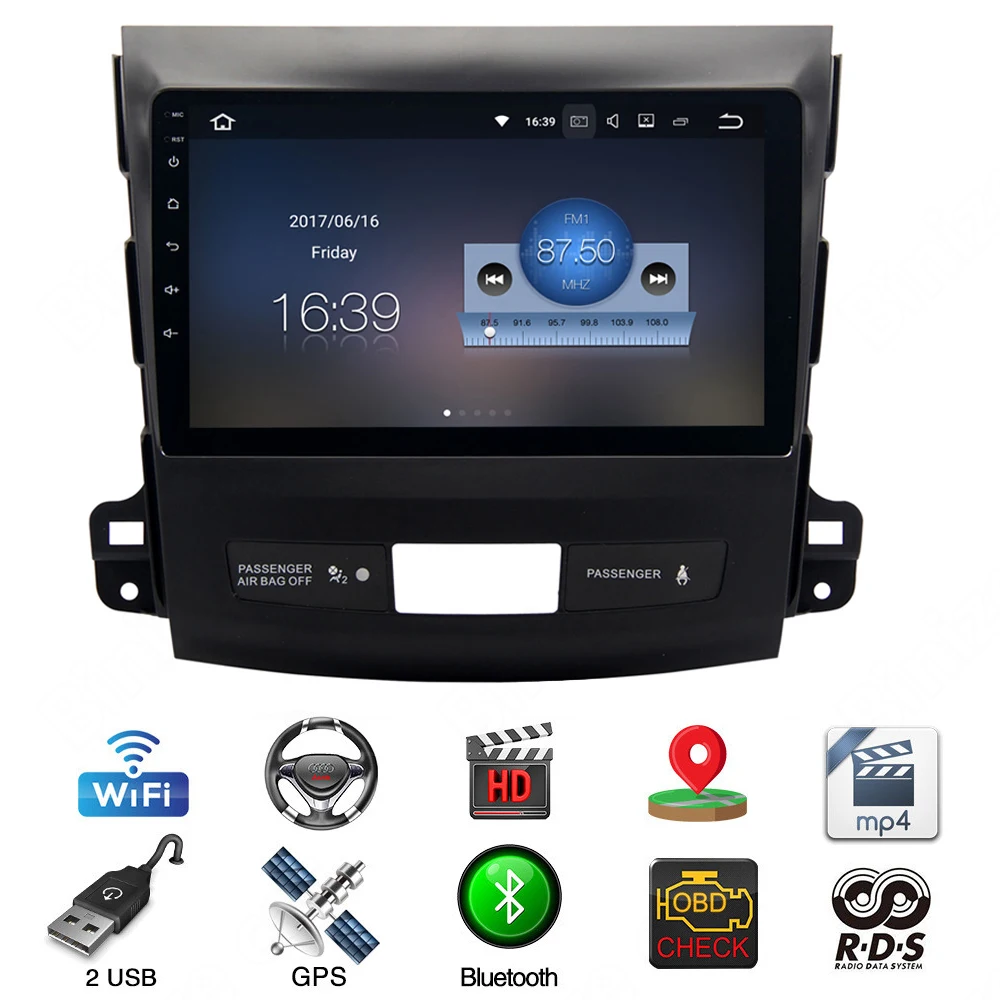 Автомобильный мультимедийный плеер 9 дюймов Android 1 2 Din стерео GPS радио для Mitsubishi