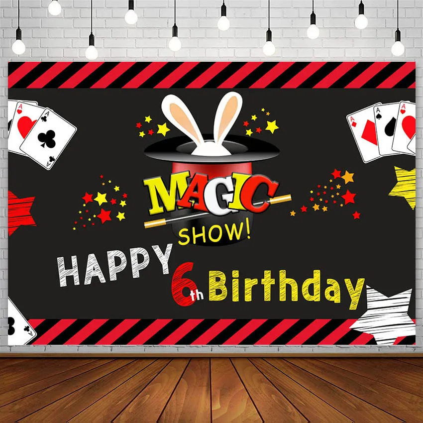 Авезано Праздничный фон на 6-й день рождения с Магическим Шоу, Зайцами, Звездами и Картами для детской фотозоны фотостудии.