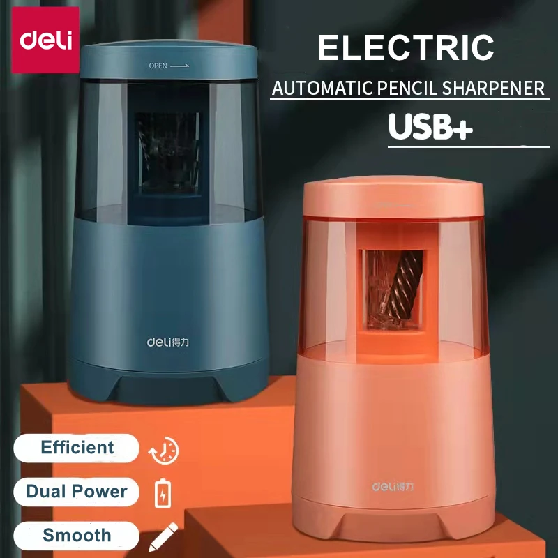

DELI электрическая точилка для карандашей, автоматические точилки, USB и батарея, двойная мощность, для школы, офиса, канцелярские принадлежнос...