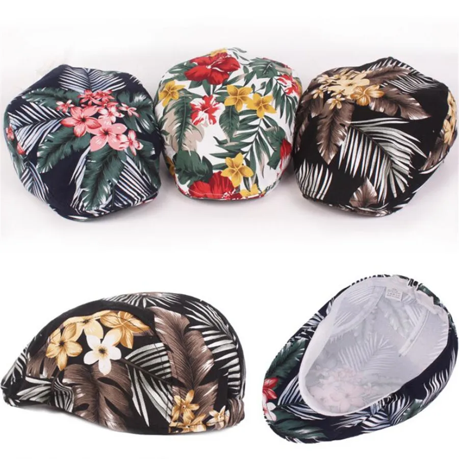 

New Men Women Spring Summer Beret Hats Casual Cotton Berets Gorras Planas Boinas Floral Print Flat Cap Adjustable Male Berets