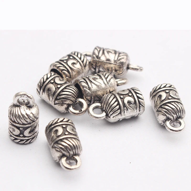 

10sets Antique Silver Leather Rope Round Cord End Crimp Caps for Jewelry Making Embossed Flower Fit Charms Bracelet Accessories