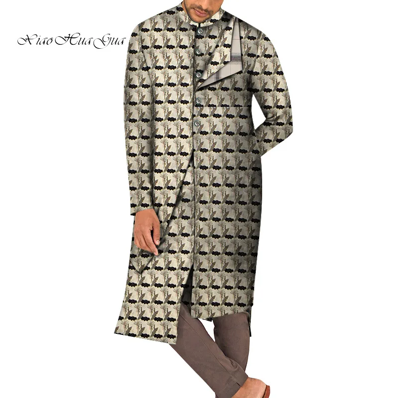 Dashiki Long Sleeve Coat Tops Causal African Print Clothing Wedding Party NewTrendy African Men Clothes Male Trench  WYN1426