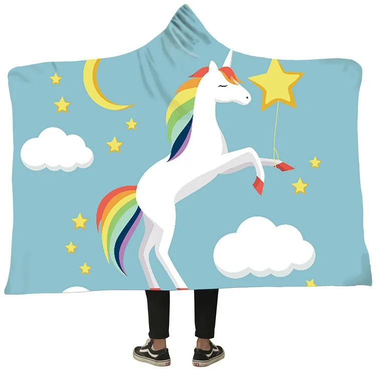 Одеяло с единорогом 3D принтом плюшевое одеяло капюшоном пледы Утяжеленные