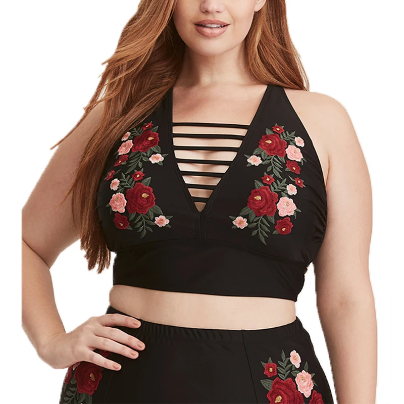 Цветочной вышивкой купальники размера плюс женские пикантные открытые