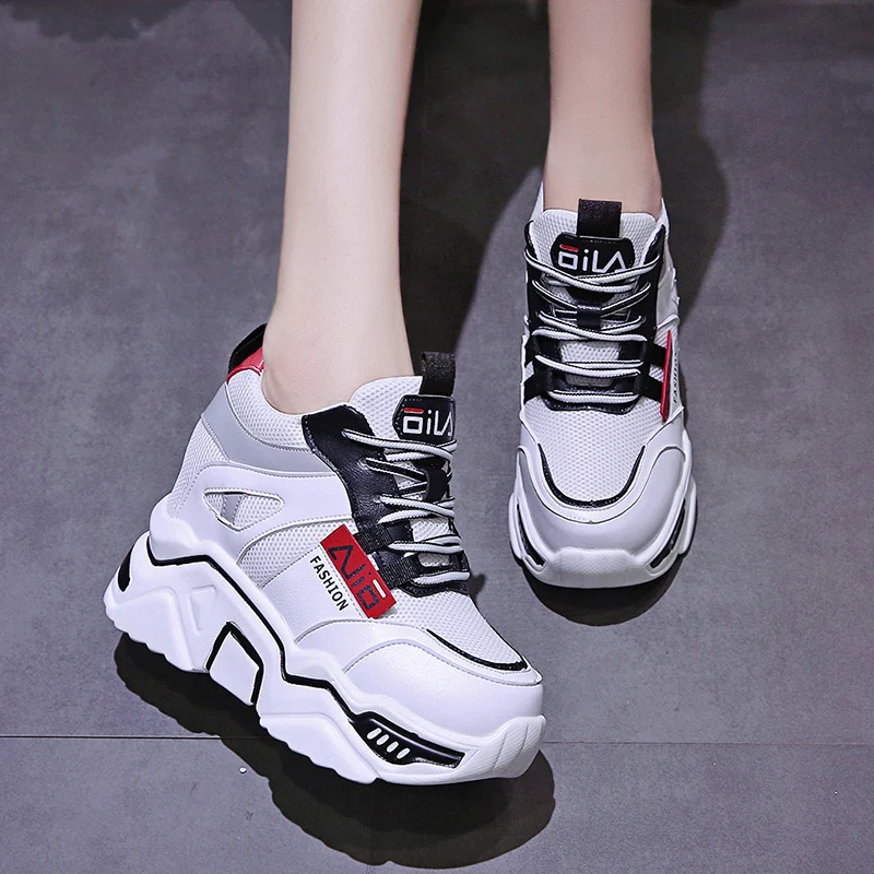 Высота каблука 10 см/3 9 высота Кроссовки на танкетке Модная женская обувь толстом