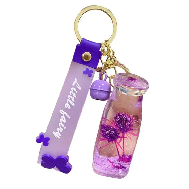 

Creative Acrylic Liquid Floating Valentine Fruit Flower Diy Key Chain For Women Gift Cute Quicksand Bottle Keychain Bag Charm