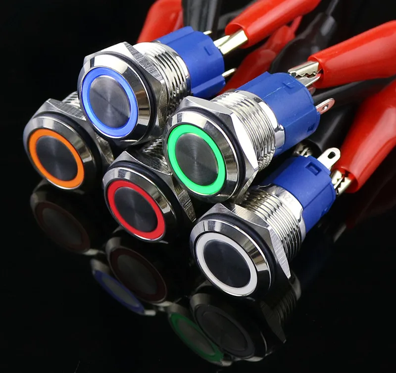 16 мм металлический кнопочный выключатель светодиодный 5V 12V 24V 110V 220V StainlessLess Сталь