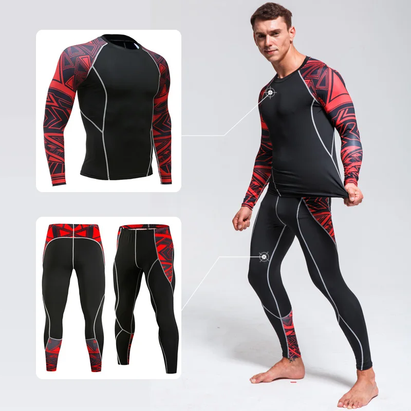 Men's Winter Thermal underwear Compression Skin Sportswear 2-pc/set Warm Sweat Suit Tracksuit 3D Pattern Arm long johns Men