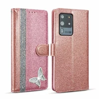 bling shiny diamond butterfly card slot flip wallet leather case cover for samsung galaxy note 10 s20 ultra s10e s10 s9 plus