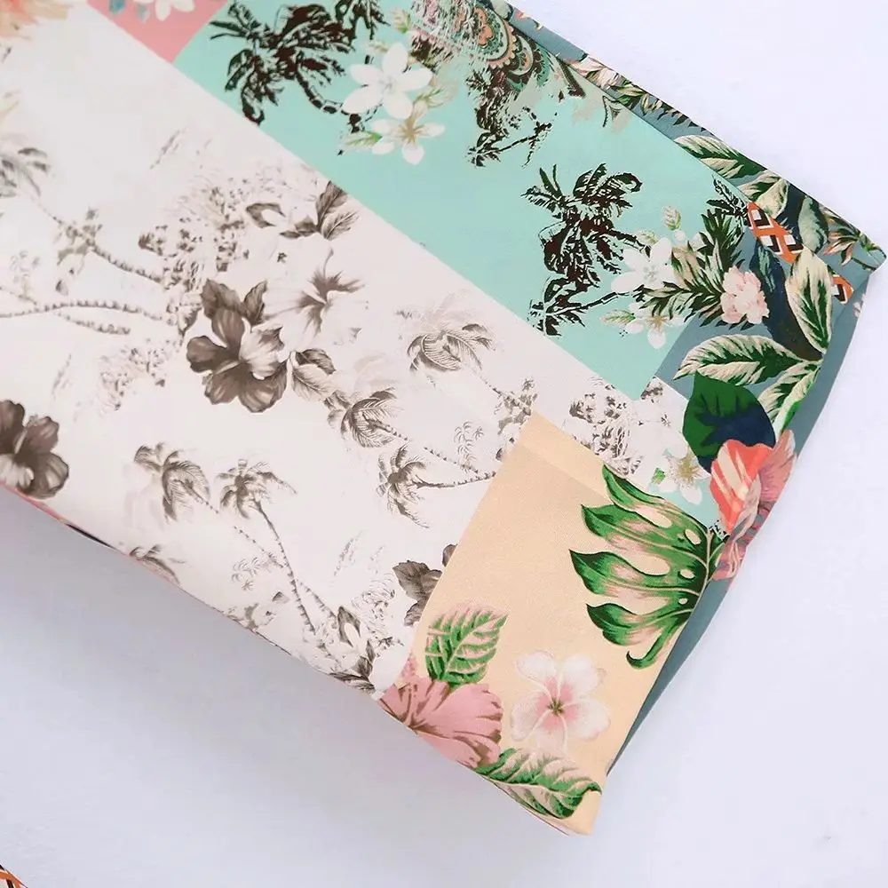 

ZA 2021 Summer Pantalon New Women's Patchwork vintage Printed Wide-leg Pants High Waist Western Female Elastic waist Trousers