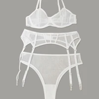 3pcs mesh thong underwear set transparent g string lace bralette female fashion garter lingerie womens sexy lingerie sets