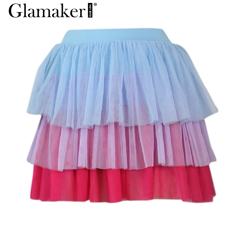 Rose red Glamaker Сексуальная сетчатая плиссированная юбка с высокой талией Женская Осенняя бальная юбка короткая юбка низ Женская плюс размер вечерние Клубное платье зима - Цвет: Rose red