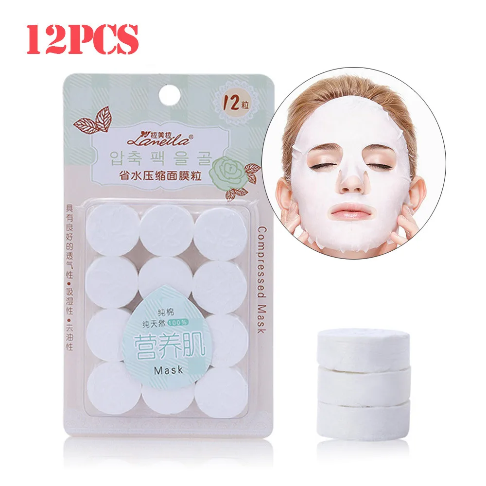 12pcs 100 шт сжатая маска для лица бумажная Женская DIY одноразовая маска бумага натуральный уход за кожей женский Макияж Уход за кожей лица инструмент - Цвет: 12pcs