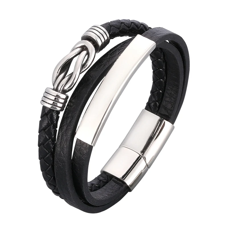 

Punk Style Handmade Multilayer Combination Accessories Stainless Steel Men Leather Bracelet Trendy Wristband Male Jewelry PD1062