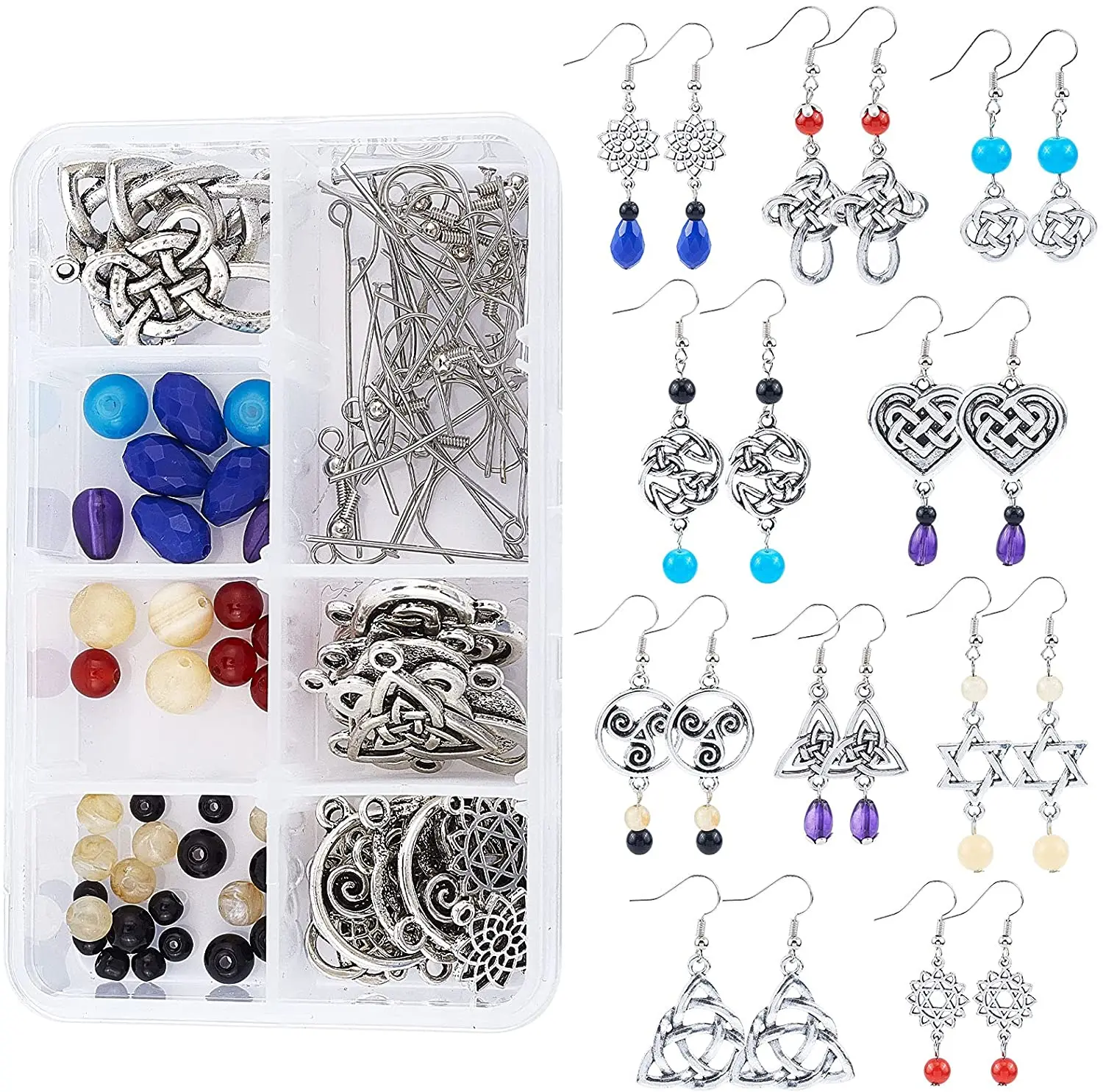 

1 Box DIY 10 Pairs Trinity Celtic Knot Earrings Making Kit Flower of Life Connector Charms Acrylic Beads Jewellery Making Craft