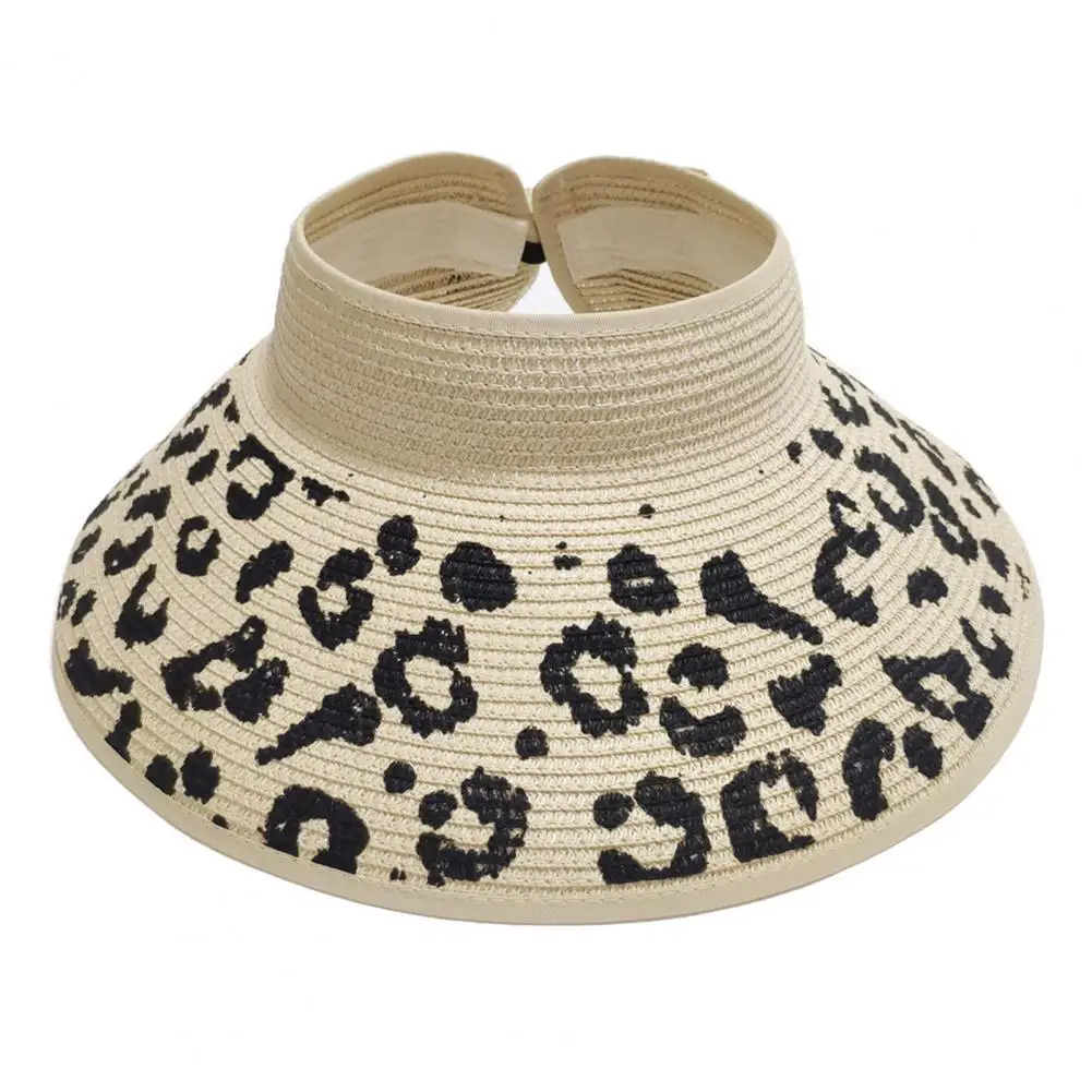 

Straw Hat Black Dot Print Fold-able Faux Fur Women Summer Hat for Daily Life