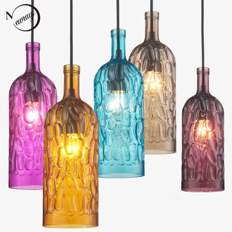 Современный красочный стеклянный подвесной светильник в стиле лофт с винной