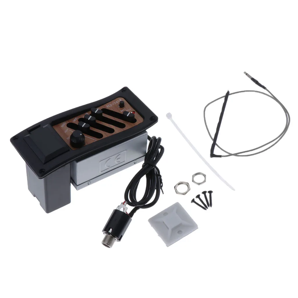 1 Set 4 Band EQ Equalizer Acoustic Guitar Preamp Piezo Pickup Black | Спорт и развлечения