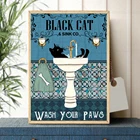 Черная кошка мойте лапы плакат с изображением черного кота, холст для живописи подарок для любителей животных забавные Ванная комната Декор