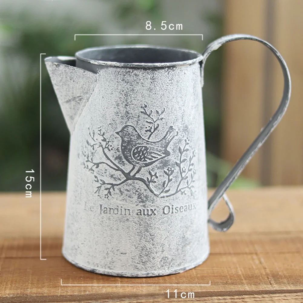 Vintage Home Decor Eco Friendly Easy To Store Old Bird Print Iron Vase Galvanised Flower Garden Desktop Watering Pot Shape | Дом и сад