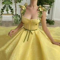 eightale new yellow prom dresses spagehtti strap flowers a line backless lace custom made evening gown party graduation dress