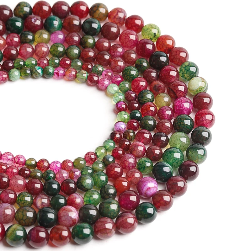 

7A Grade Natural Stone Mixed Colour Tourmaline Agate Round Loose Beads 4mm-12mm for Jewelry Making Halloween Jewelry