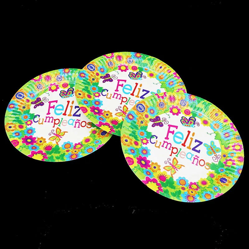 

10pcs/lot Spanish Happy Birthday theme disposable plates Spanish theme birthday party decorations Spanish Birthday Plates