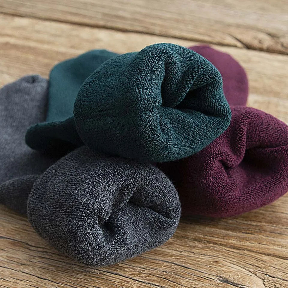 Winter Women's Colorful Thick Warm Wool Solid Color Plus Cashmere Warmth Pressure Stovepipe Cotton Socks 3 Pair