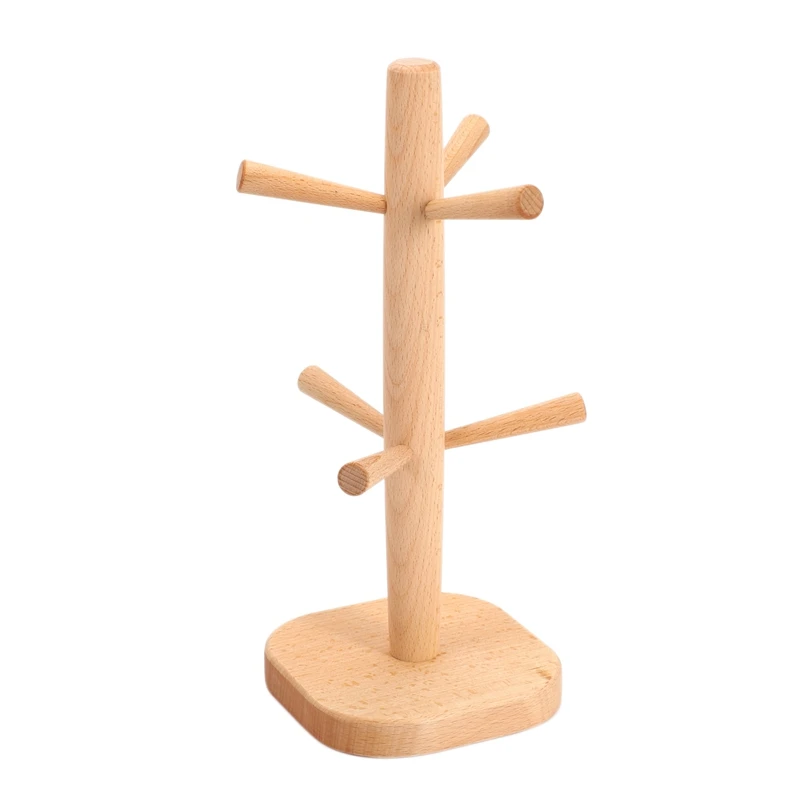 

Wood Kitchen Storage Rack Mug Rack Tree Removable Bamboo Mug Stand Storage Coffee Tea Cup Organizer Hanger Holder With 6 Hooks