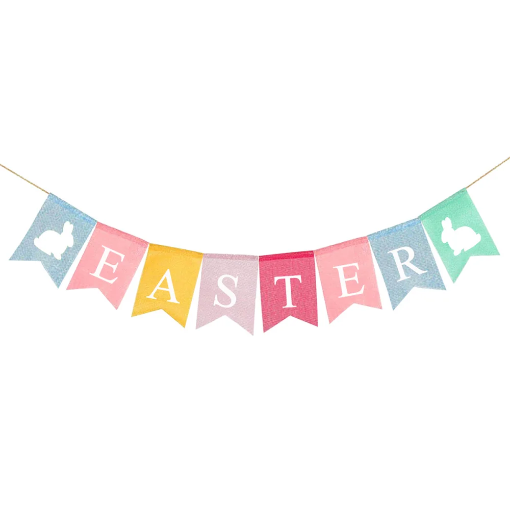

Burlap Bunting Banner Hanging Decorative Swallow Tail Banner Festival Easter Party Supplies (Colorful, HAPPY EASTER Letter)