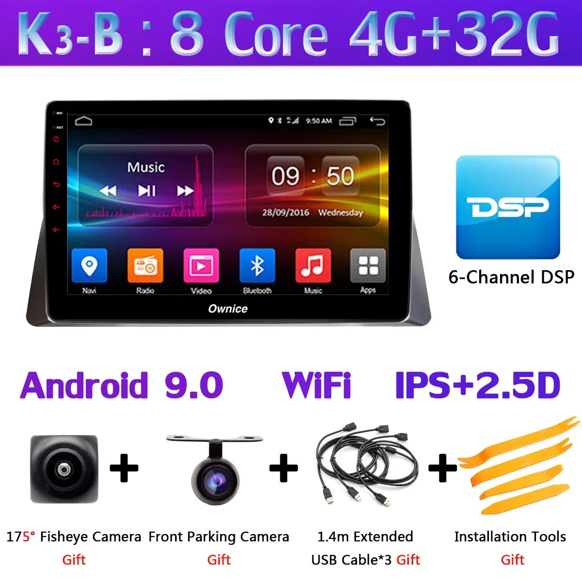 Панорамная камера 360 ° 1 din Android 9,0 8 ядерный 4 Гб+ 64 Гб DSP SPDIF CarPlay Автомобильный gps радио плеер для Honda Accord 8th 2008-2013 - Цвет: K3-B
