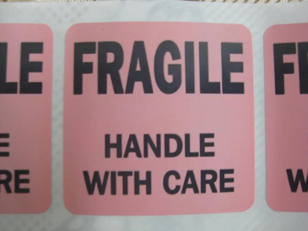 

1000pcs 51x51mm FRAGILE HANDLE WITH CARE pink + black shipping label sticker, Item No. SS13