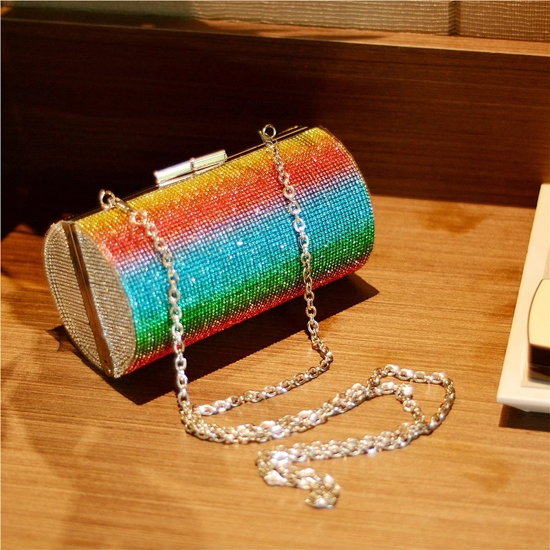 Fashion bag evening bags Rainbow diamonds design Fashion Rainbow diamonds design cute chain shoulder handbag for women cthan